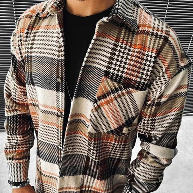 Men's Fashion Colorblock Plaid Print Shirt Top