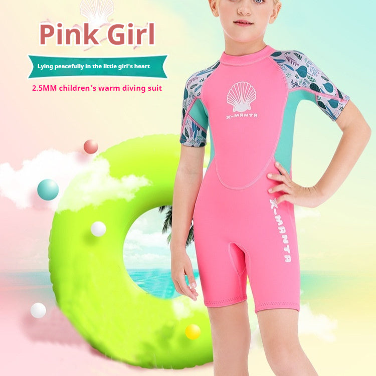 Girl One-pieces Short Sleeve Sunscreen Swimwear