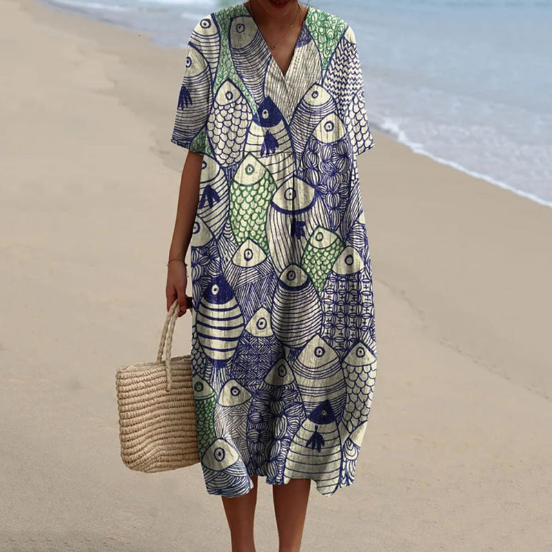 Women's Casual Marine 3D Printed Sleeve Skirt