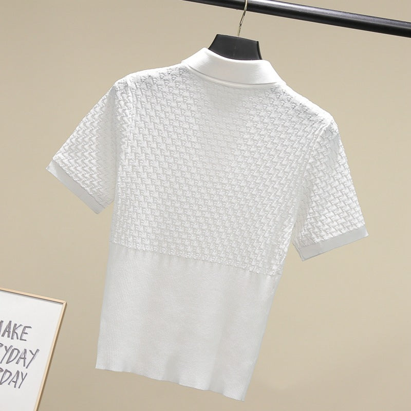 White Polo Collar Short-sleeved Sweater