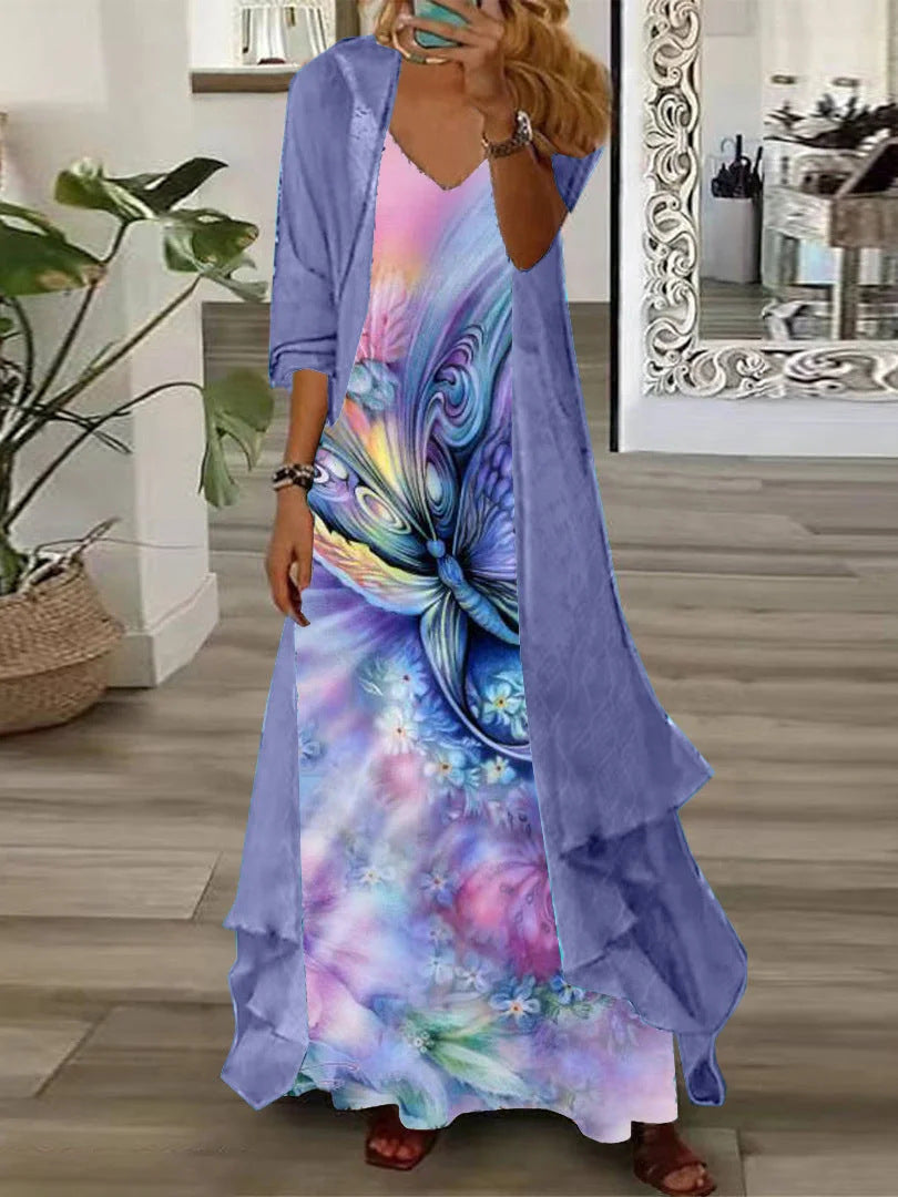 European And American Vacation Spaghetti Straps Long Skirt Indian Style Large Swing Skirt Two-piece Set