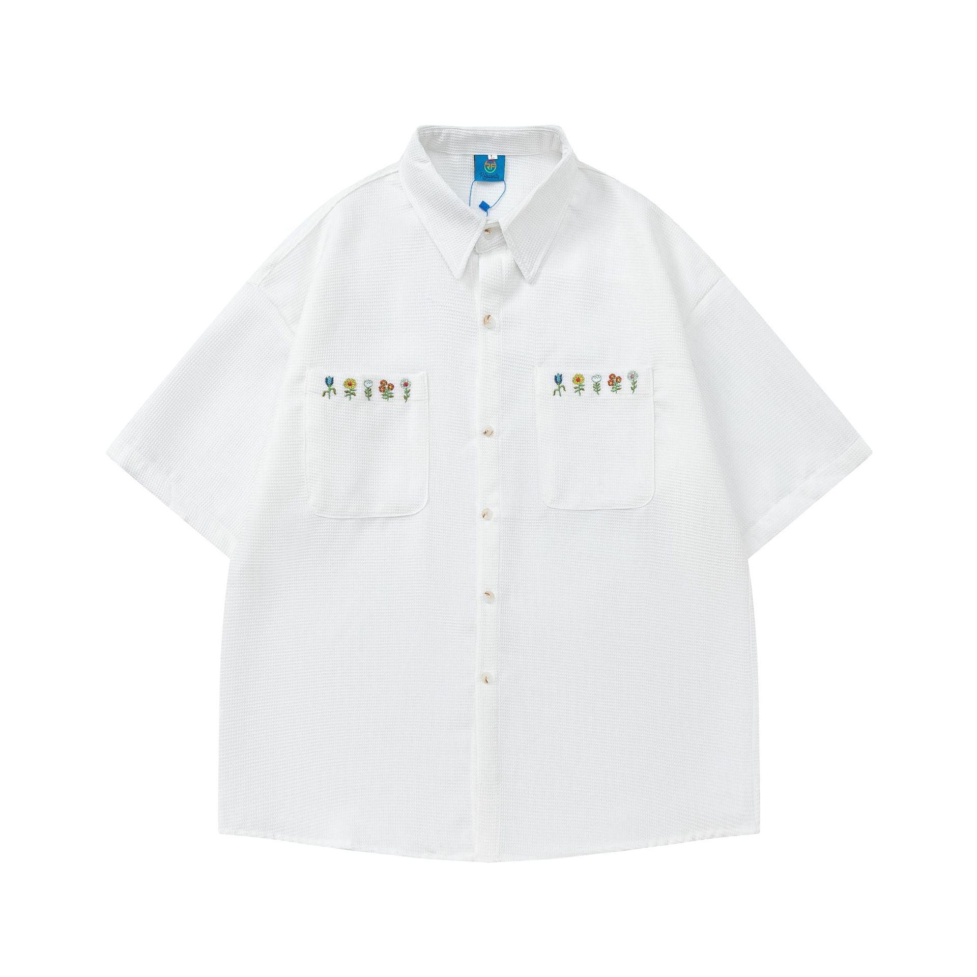 Plaid Embroidered Short-sleeved Loose All-match Couple Shirt