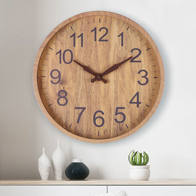 Bedroom Noiseless Wood Grain Plastic Wall Clock