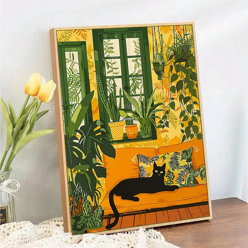 Diy Cartoon Digital Oil Painting Bedroom Paintings Cute Cat