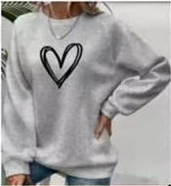 Solid Color Love Print Round Neck Pullover Hoodie