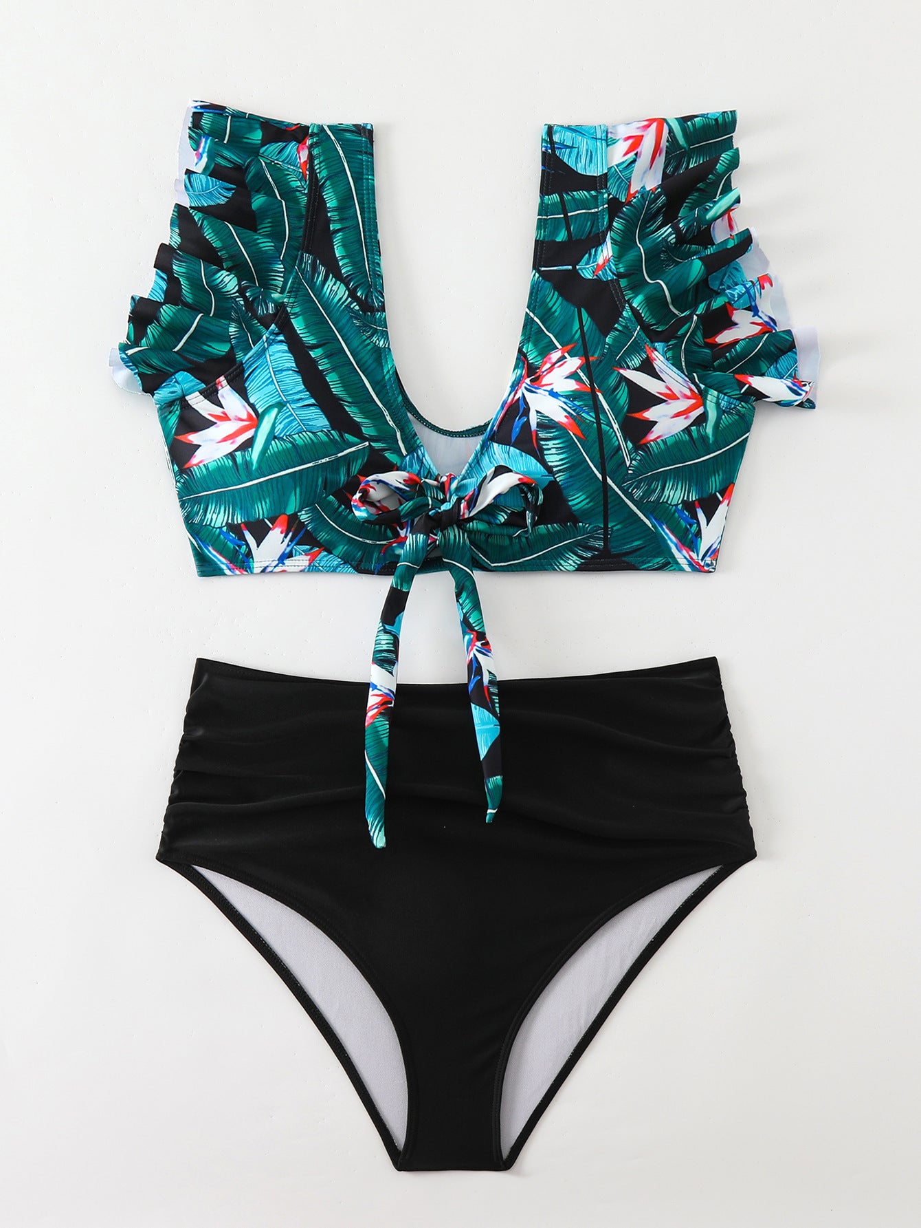 Flounced Split Swimsuit Bikini European And American Sexy High Waist