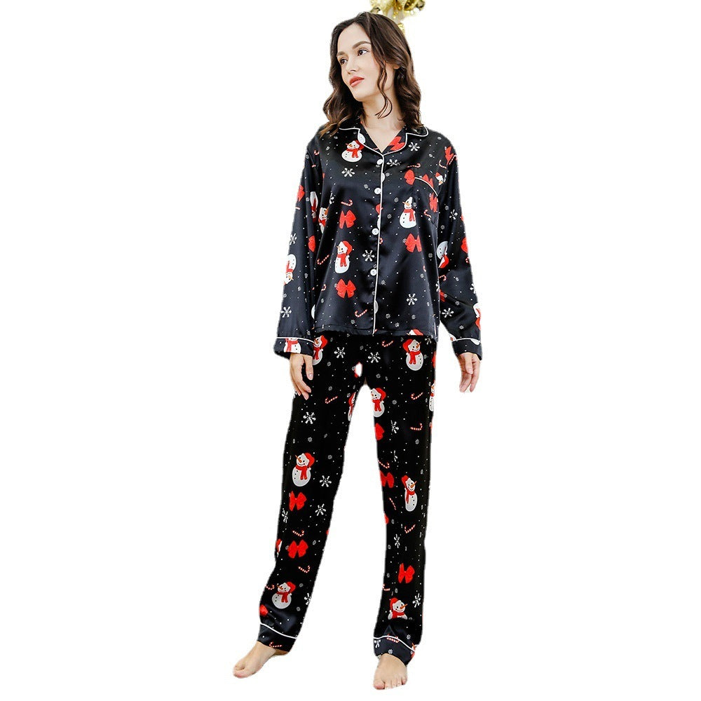 Home Wear Suit Pajamas Women's Artificial Silk Long Sleeve Trousers Suit