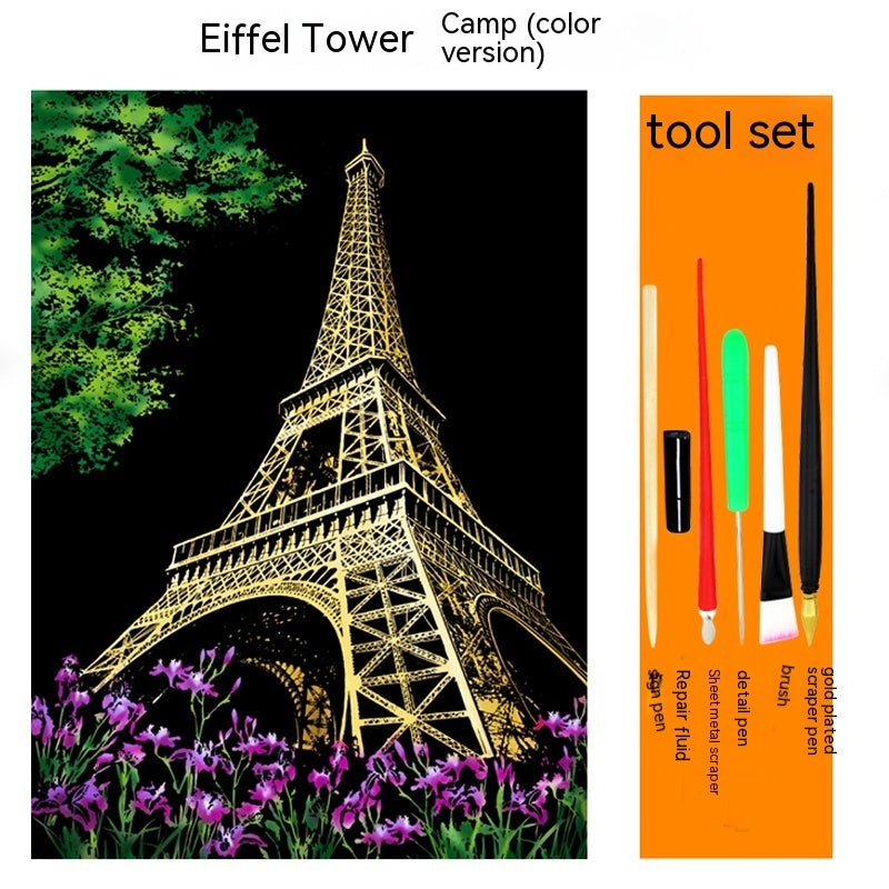 Colourful City Night Scene Hand Scratch Painting