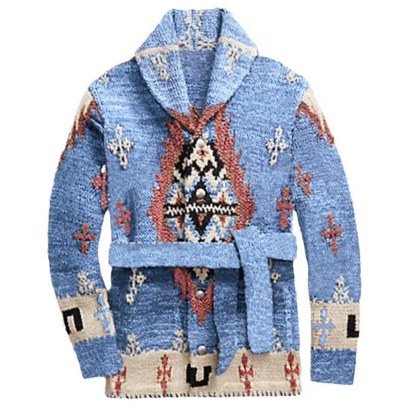 American Retro Heavy Industry Jacquard Sweater Mid-length Thickened Sweater Coat