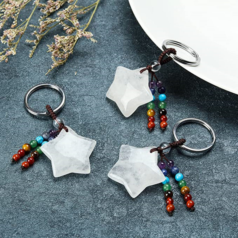 Moon Star-shaped Tassel Natural Crystal Keychain
