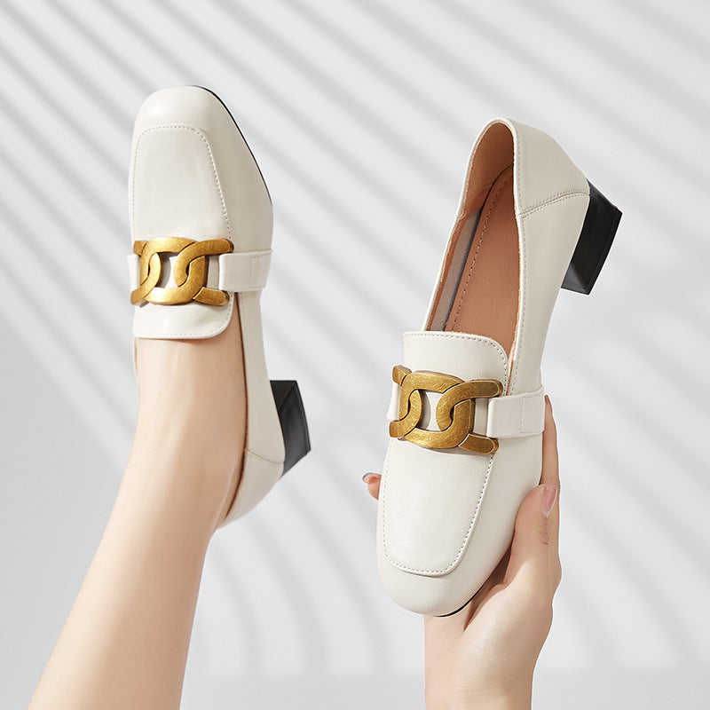 Fashion Thick-heeled Shoes Women's Leather One Pedal