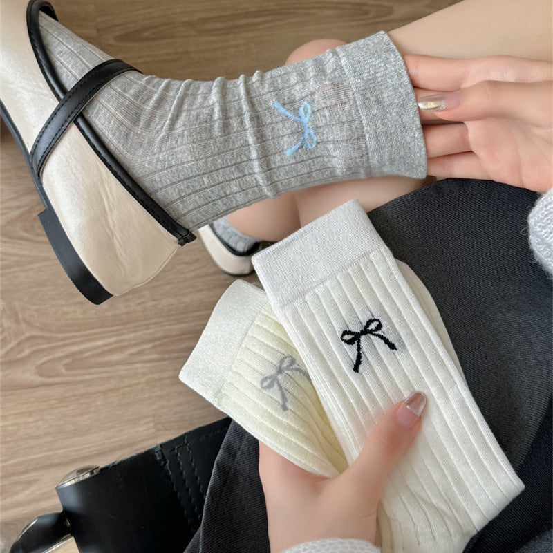 Cute Girl Bow Tube Socks Hollow Bunching Socks