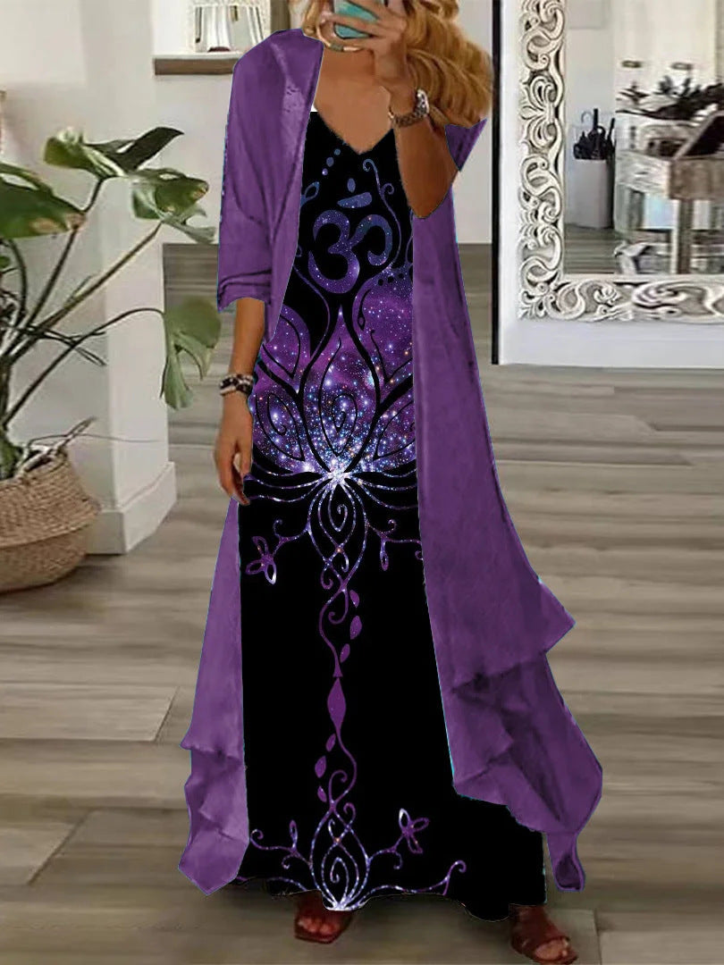 European And American Vacation Spaghetti Straps Long Skirt Indian Style Large Swing Skirt Two-piece Set