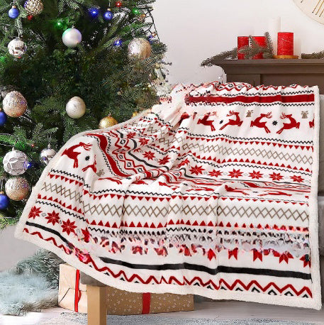 Christmas Printing Double Layer Thickened Fleece Cover Blanket