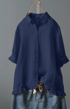 Women's Casual Single-breasted Ruffled Shirt