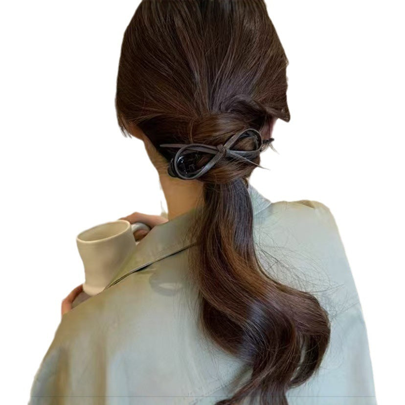 Elegant Leather Bow Banana Clip Back Head