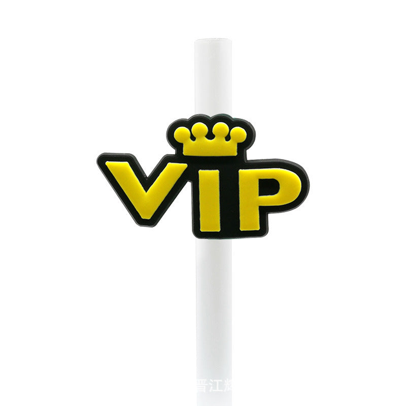Straw Mouthpiece Silicone Dust Plug Decorative Buckle Clip Personalized Letter Label