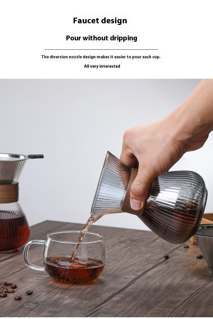 Hand-washed Glass Striped Coffee Pot Household With Filter Filter Cup Suit