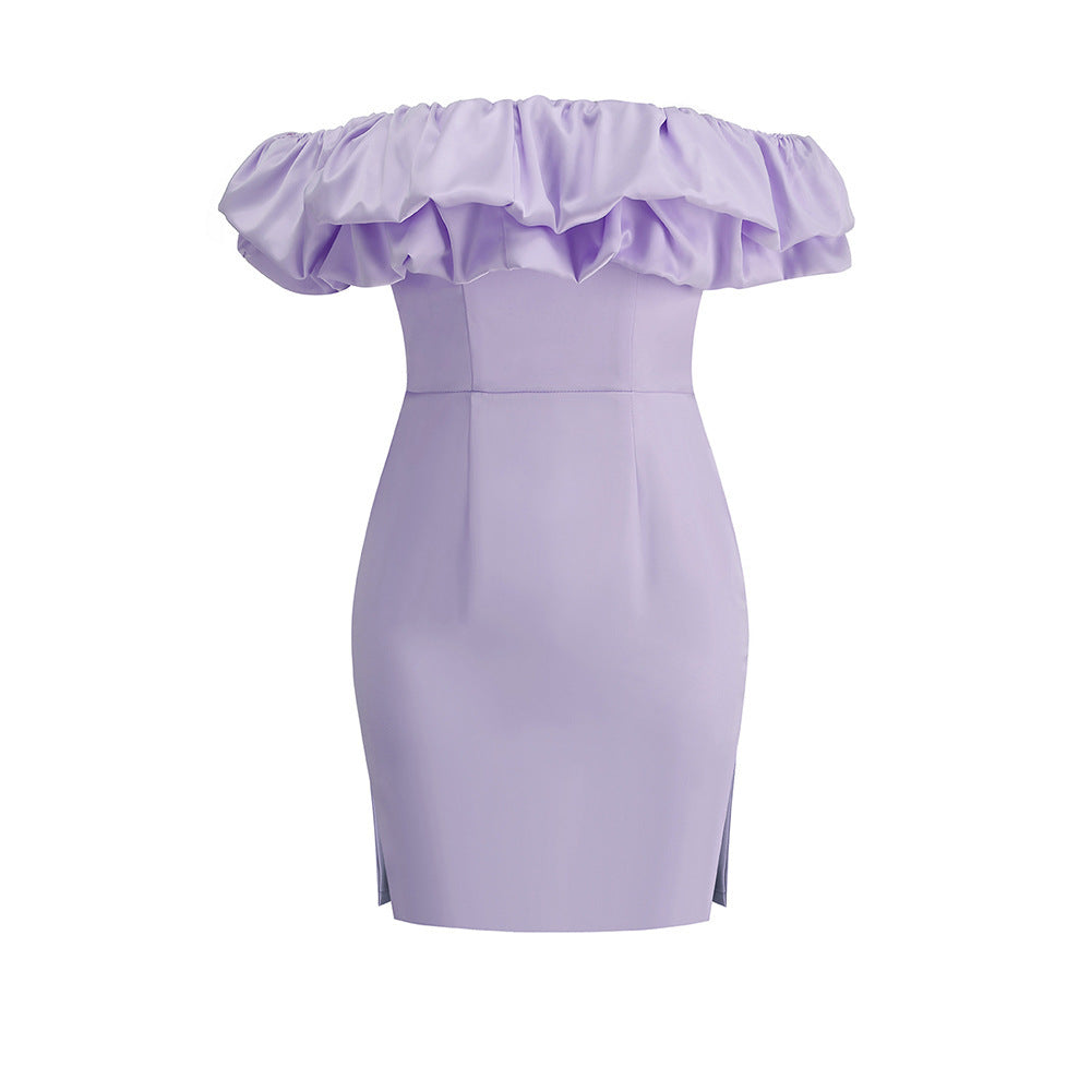 Women's Ruffled Off-shoulder Dress Solid Color
