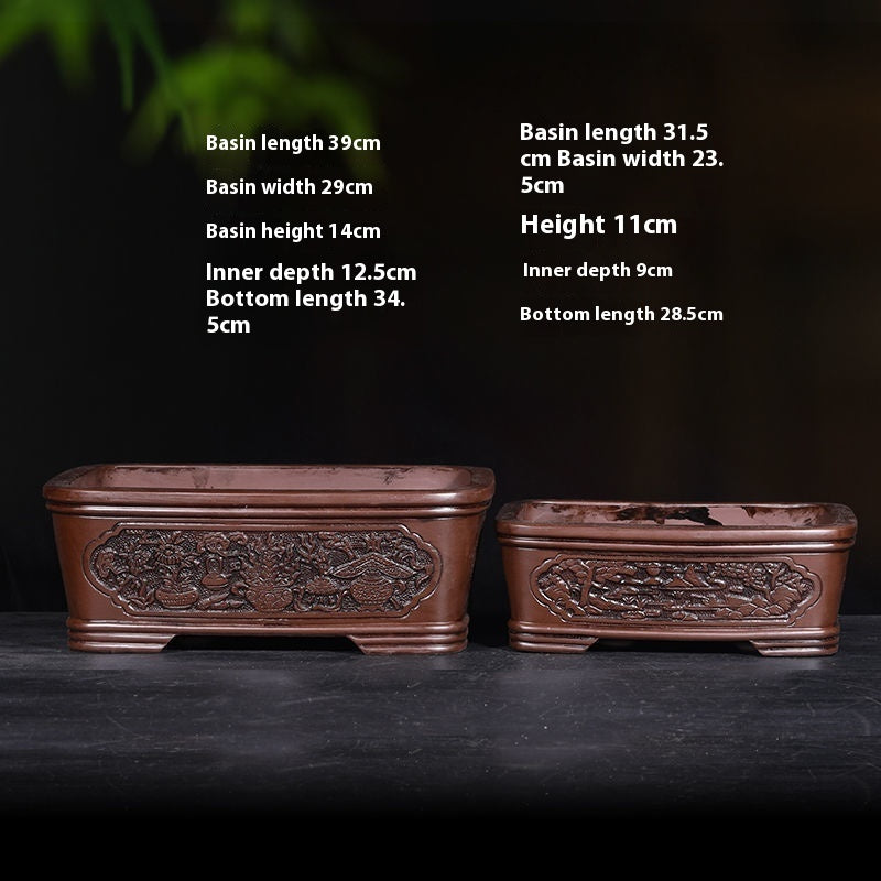 Banyan Flower Pot Purple Sand Relief Pachira Macrocarpa Welcome Pine Happiness Tree Ganoderma Old Pile Extra Large Ceramic Landscape Basin