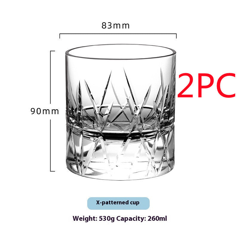 Whiskey Crystal Glass Handmade Fine Carved Wine Glass Ice Hockey Wide Mouth Light Luxury Shot Glass