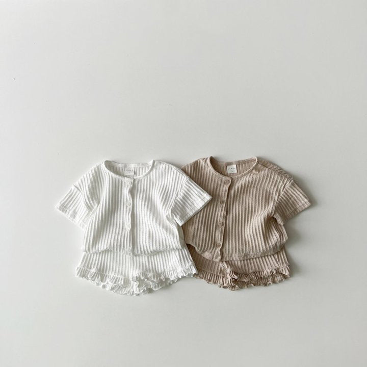 Baby Boy And Baby Girl Striped Knitted Short-sleeved Cardigan Coat Shorts Two-piece Set