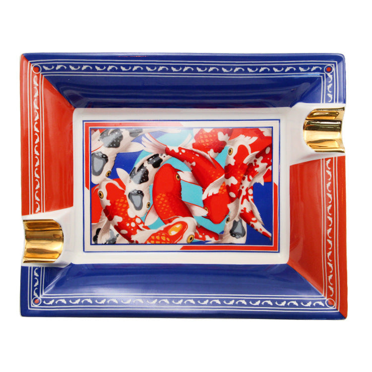 Fashion Creative Large Capacity Square Painted Ceramic Cigar Ashtray