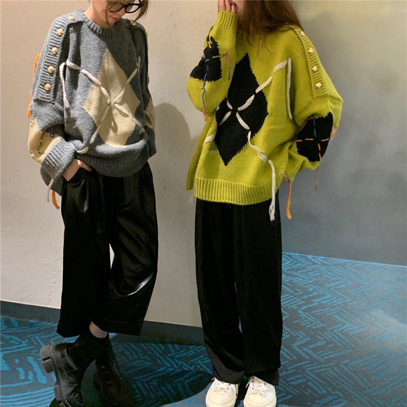 Women's Loose-fitting Outer Jacket With Rope Pullover Sweater