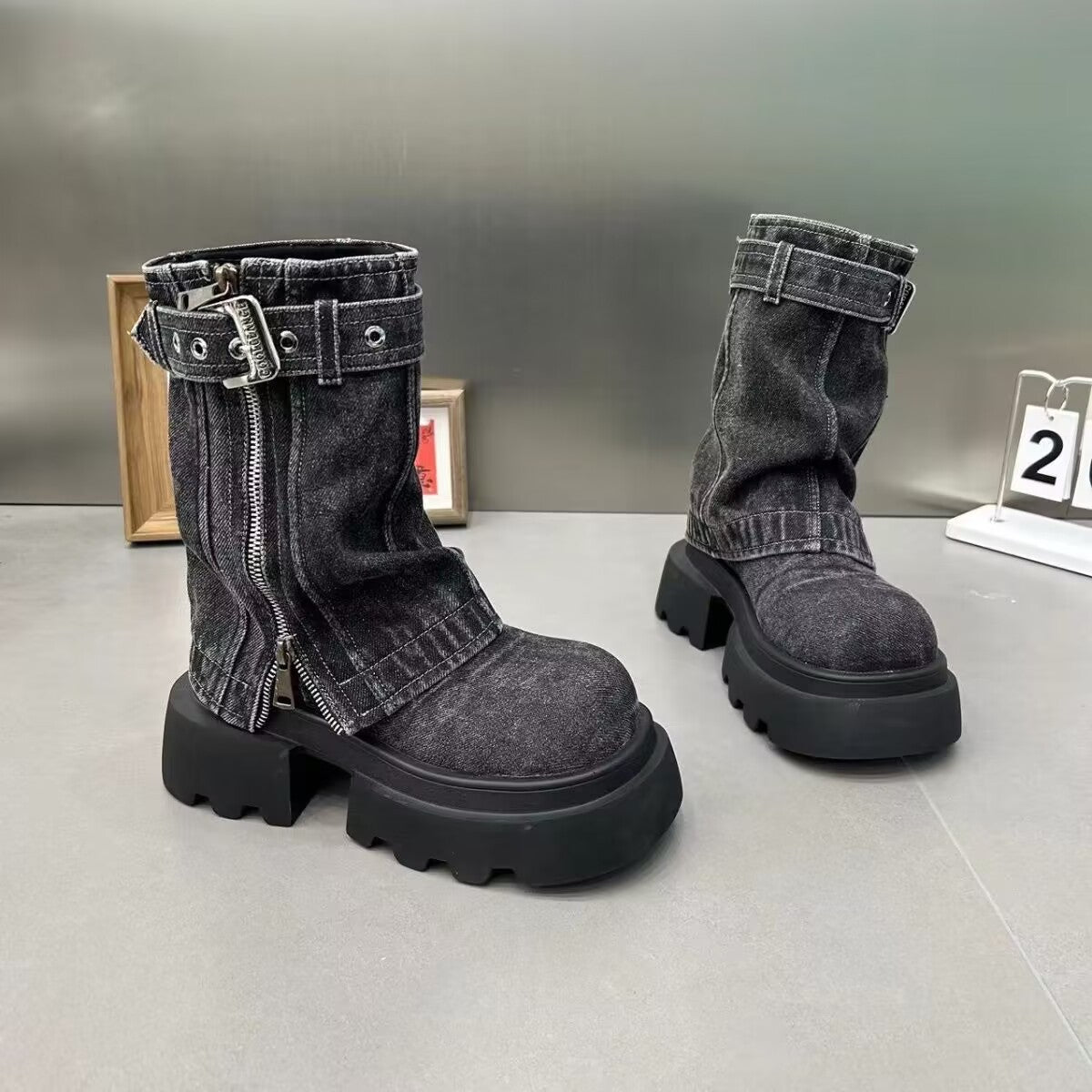 Martin Boots Denim Two Pieces Pile Style Boots Motorcycle Boots