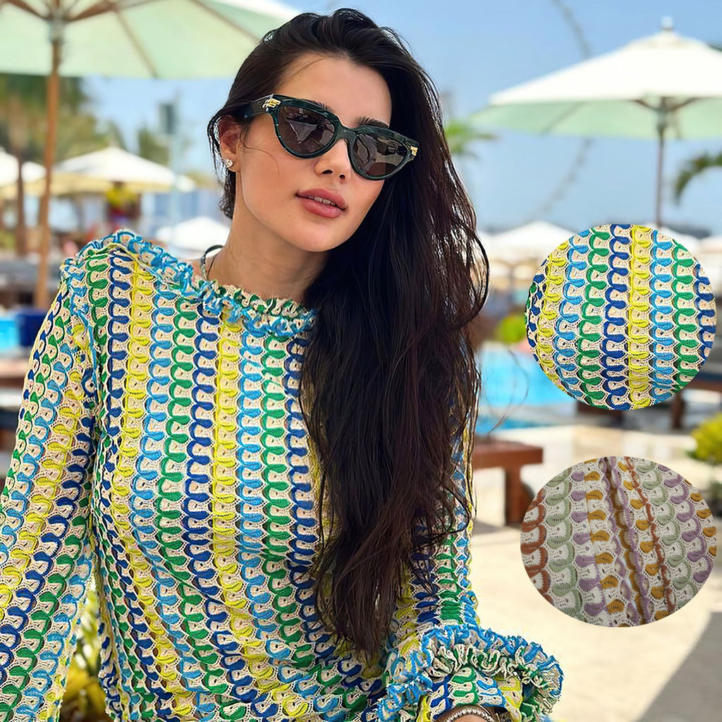 Popular Contrast Color Lace Backless Long Sleeve Dress