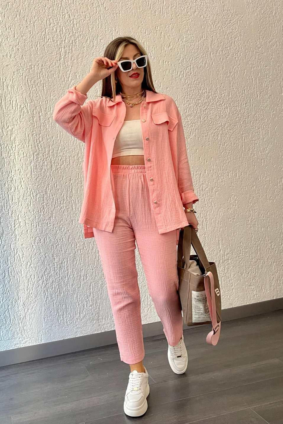 Women's Loose Long-sleeved Cropped Pants Casual Sports Shirt Outfit