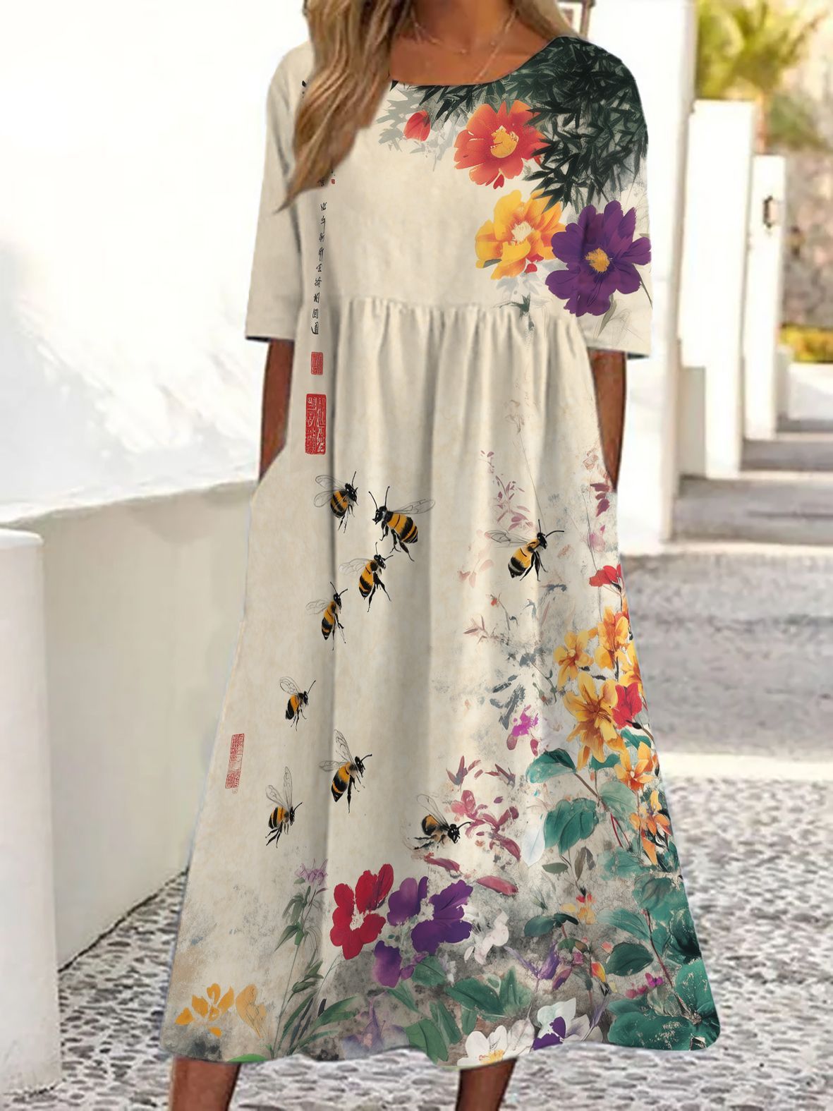 3D Printing Crafts Dress Short Sleeve Women's Pullover Dress