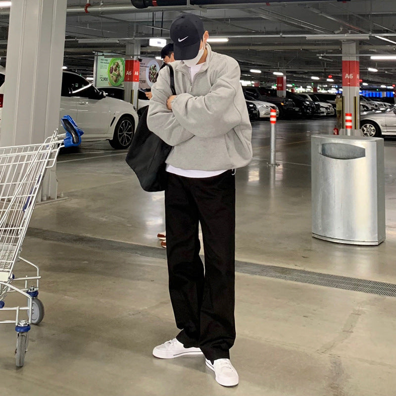 Casual Long Sleeve Loose Coat Half High Neck Zipper Sweater For Men