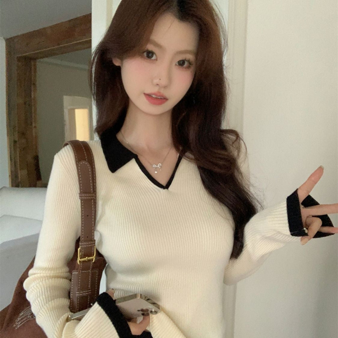 Contrast Color Bottoming Knitwear Casual Sweater