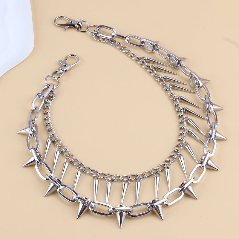 Rivet Chain Double Layer Phants Zipper Trendy Hip Hop Ornaments