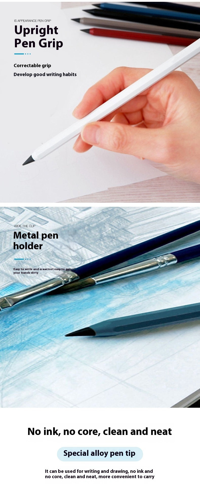 Black Technology Can't Finish Writing Metal Octagonal Penholder Eternal Pencil