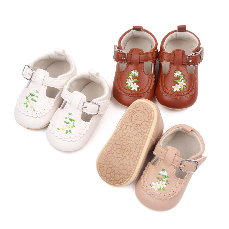 Baby Embroidered PU Leather Soft Bottom Non-slip Toddler Shoes