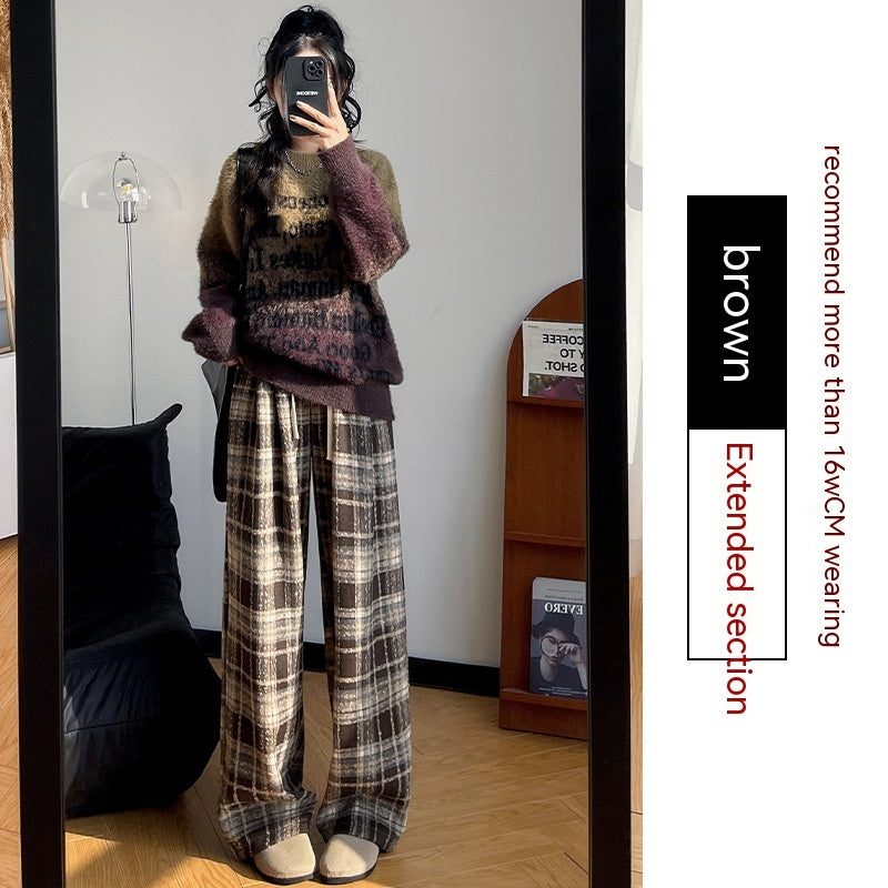 Retro Christmas Plaid Pants Women's High Waist Drooping