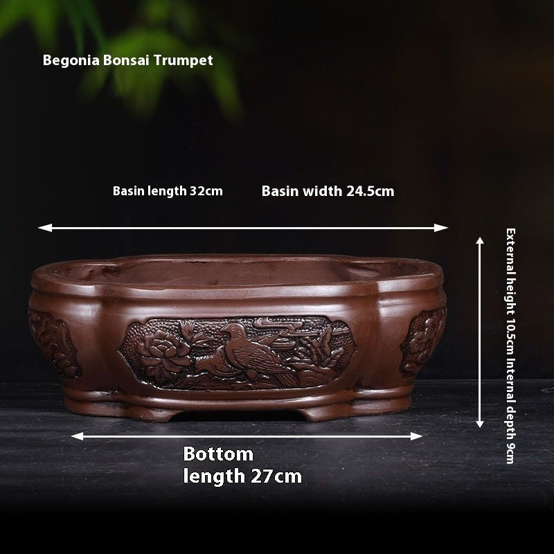 Banyan Flower Pot Purple Sand Relief Pachira Macrocarpa Welcome Pine Happiness Tree Ganoderma Old Pile Extra Large Ceramic Landscape Basin