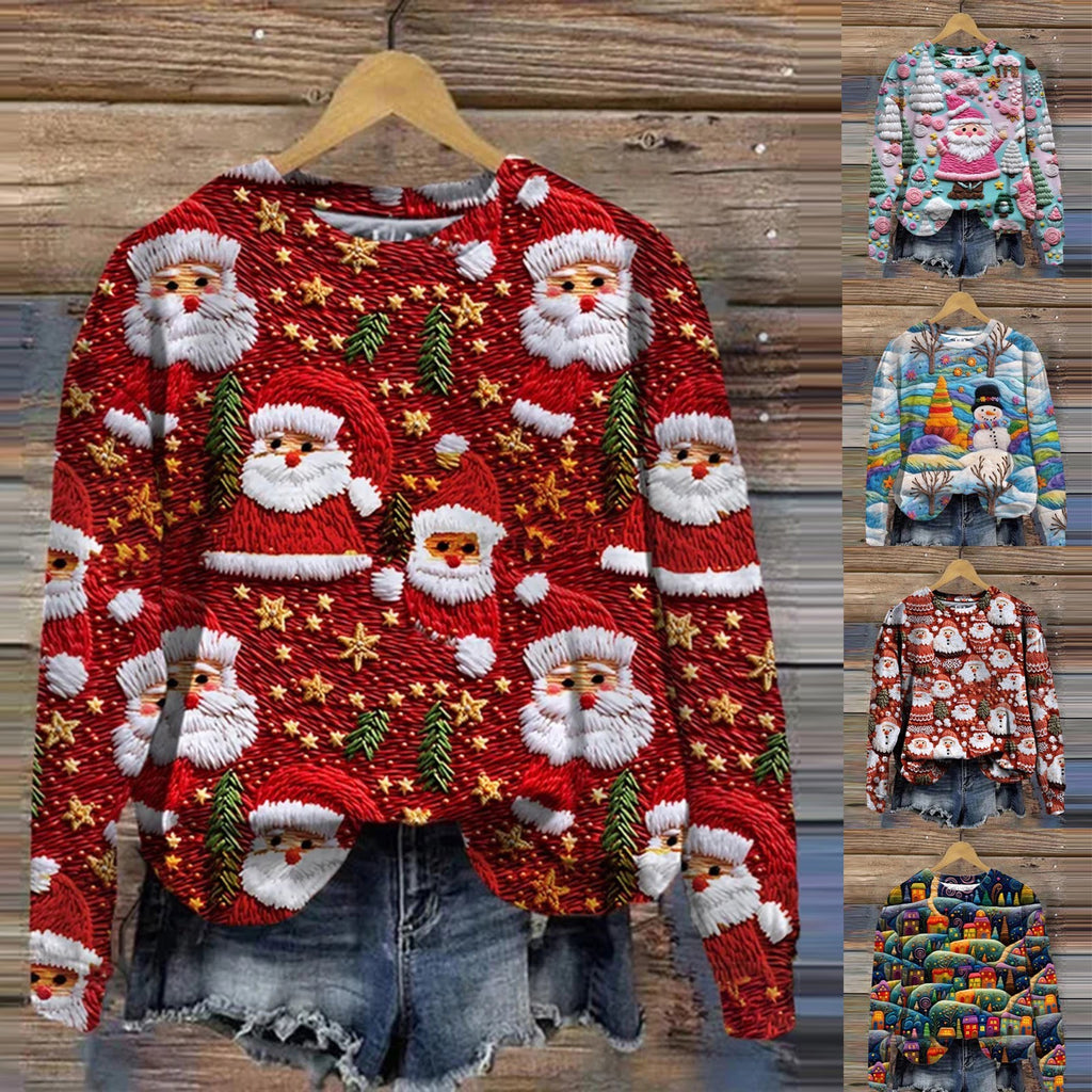 Santa Claus Print Sweater Top