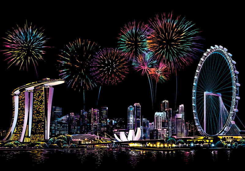 Creative Handmade Color City Night Scene Scraping Painting