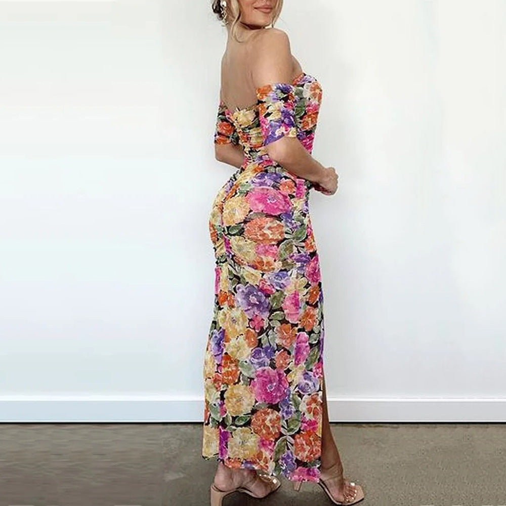 Summer Elegant Floral Off-the-neck Dress