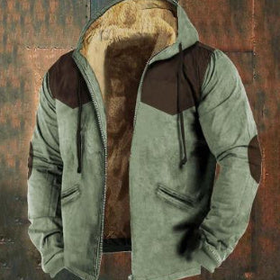 Multicolor Solid Color Hooded Sweater Brown Lining Cotton-padded Jacket