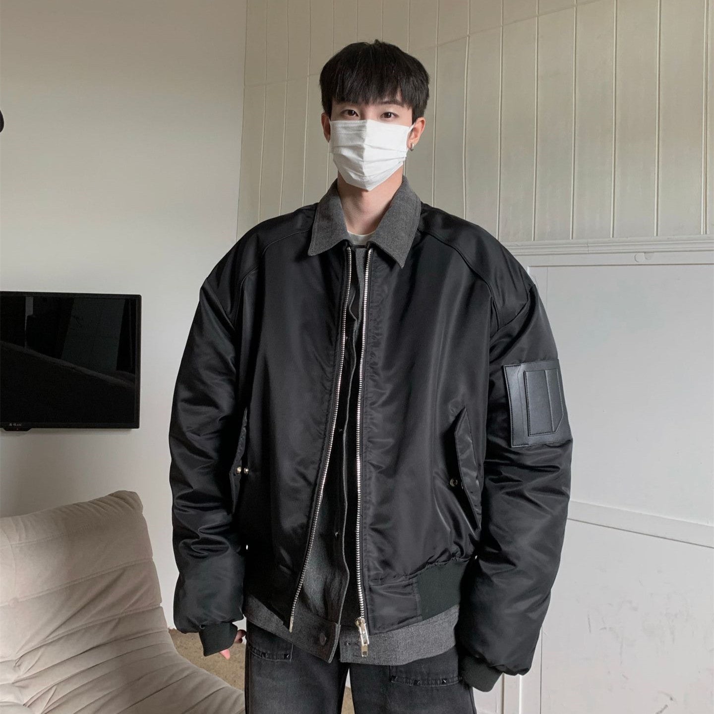 Winter High-grade Denim Stitching Two-piece Pilot Jacket