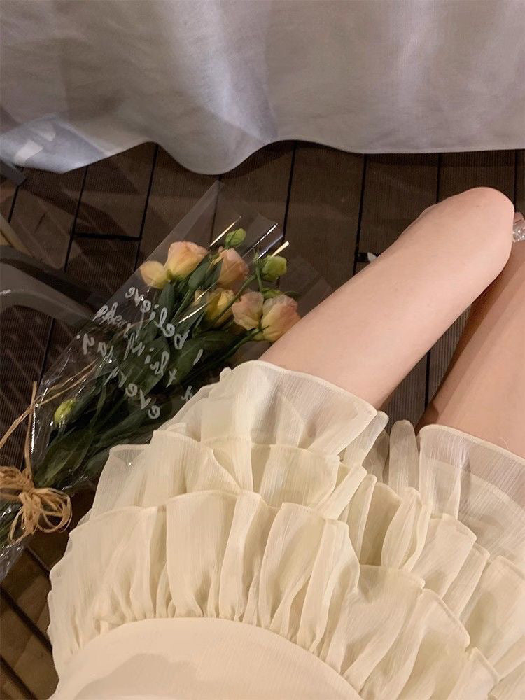 Shoulder Off-the-shoulder Slim Top Tiered Skirt Suit