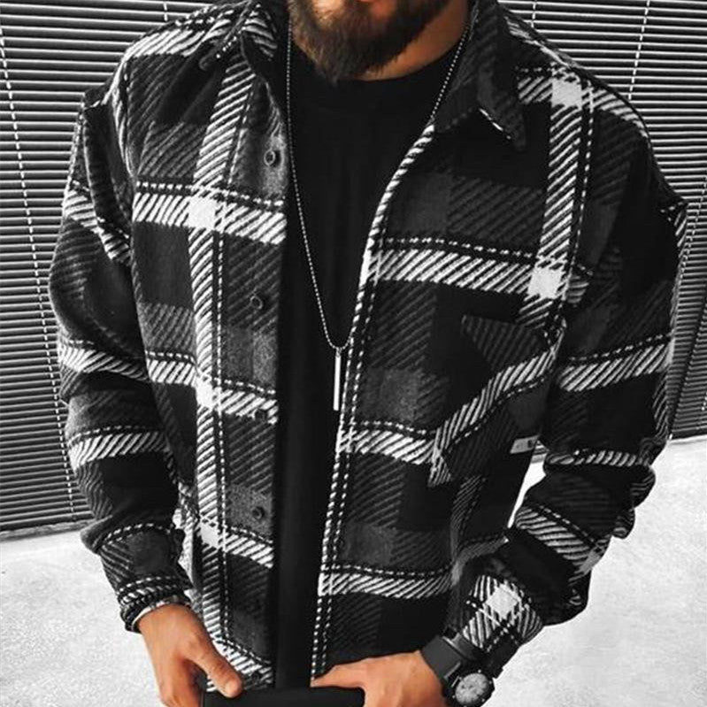 Men's Fashion Colorblock Plaid Print Shirt Top