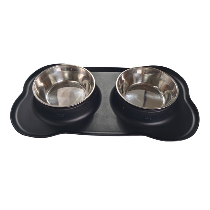 Large Silicone Pet Bowl Double Dog Bowl Stainless Steel