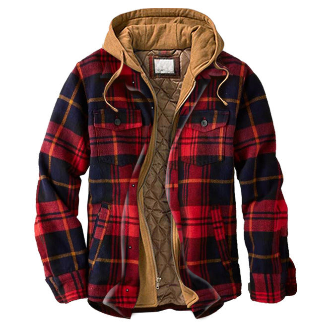 Thick Plaid Cotton Long-sleeved Hooded Shirt Jacket