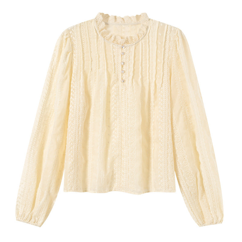 Women's New Embroidered Hollow Lantern Long Sleeve Shirt