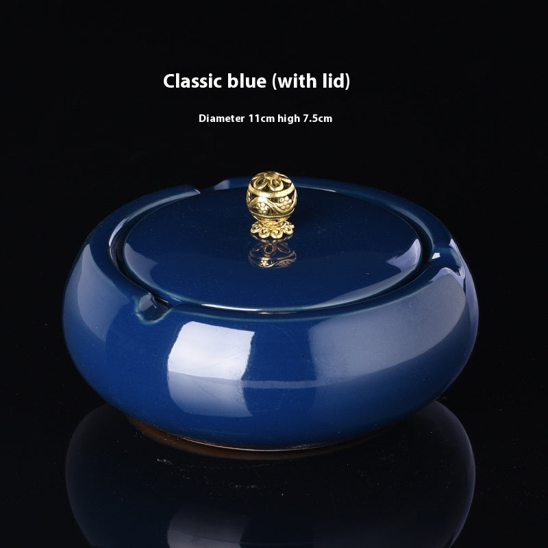 Ge Kiln Ceramics Ashtray Simple Windproof Anti-fly With Cover
